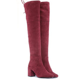 Maroon stretch suede above-the-knee thigh-high boots by Saint Luisa - Elegant and comfortable fashion footwear for a chic look.