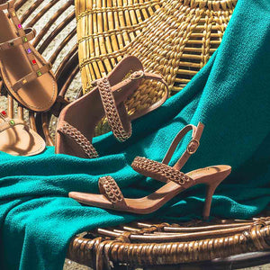 Valeria Gold Chain sand Suede Leather Stilettos