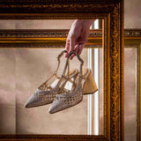 Saint Delaney Platin Hand Woven Leather Block Heels