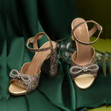 Bow Detail Glitter Heels - Saint Leonara's trendy multicolor leather block heels.