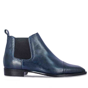 Navy Leather Brogue Chelsea Boots