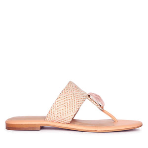 Saint Beau Stone Jeweled Pink Leather-Raffia Flat Sandals