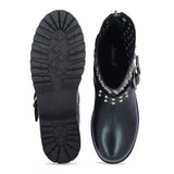 Giuseppina Metal Studded Black Leather Biker Boots