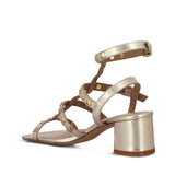 Saint Angela Platin Leather Metal Studded Block Heels