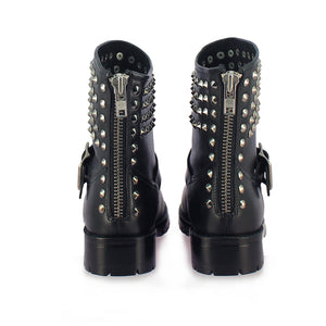 Giuseppina Metal Studded Black Leather Biker Boots