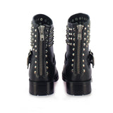Giuseppina Metal Studded Black Leather Biker Boots