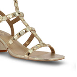 Saint Angela Platin Leather Metal Studded Block Heels