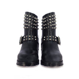 Giuseppina Metal Studded Black Leather Biker Boots