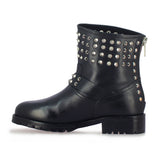 Giuseppina Metal Studded Black Leather Biker Boots