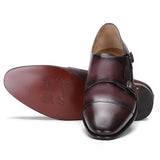 Saint Alboin Two Color Toned Red Leather Double Buckled Monk Strap Shoes - SaintG