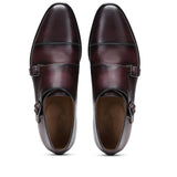 Saint Alboin Two Color Toned Red Leather Double Buckled Monk Strap Shoes - SaintG