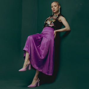 Lilac pumps featuring Saint Alyssa's signature crystals