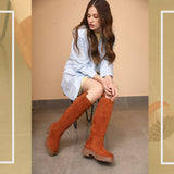 Janet Wood Suede Leather Pull On Knee High Boots