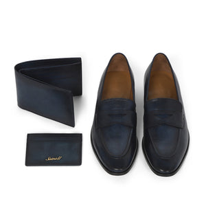 Saint Lukonin Toned Navy Leather Loafers With Set - SaintG India
