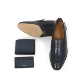 Saint Lukonin Toned Navy Leather Loafers With Set - SaintG India