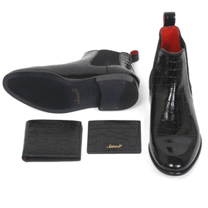 Saint Eadred Black Croco Patent Shiny Leather With Set - SaintG India