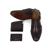 Saint Alboin Two Color Toned Red Leather Double Buckled Monk Strap Bespoke Set - SaintG India