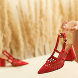 Luxurious Red Block Heels - Saint Fabienne Handcrafted
