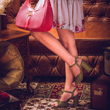 Saint Amaya Safari Leather Heels - Crystal studs for a glamorous twist on classic elegance