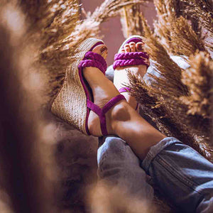 Elegant Woven Leather Wedges in Stunning Purple