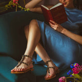 black stone platin leather flat sandals for women