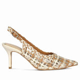 Saint Tamia Tan & Gold Hand Woven Leather Pumps
