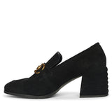 Saint Vera Gold Horsebit Black Leather Moccasins