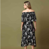 Saint Womens Black Viscose Off-Shoulder Midi Dress