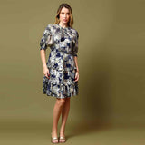 Saint Womens Blue Printed Viscose Lurex Short Dress