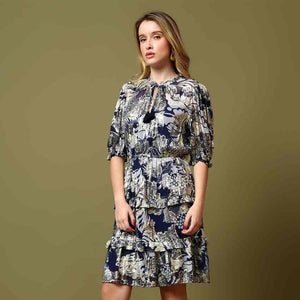 Saint Womens Blue Printed Viscose Lurex Short Dress