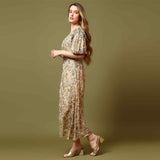 Saint Womens Beige Floral Printed One-Shoulder Maxi Dress