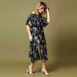 Saint Womens Black Viscose Off-Shoulder Midi Dress