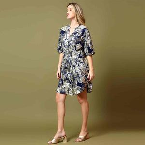 Saint Womens Blue Metallic Printed Viscose Lurex Short Dress