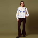 Saint Womens White Applique Cotton Shirt