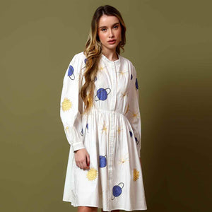 Saint Womens White Applique Cotton Short Dress