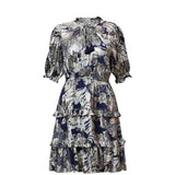 Saint Womens Blue Printed Viscose Lurex Short Dress