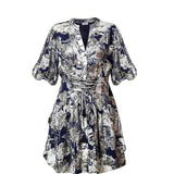 Saint Womens Blue Metallic Printed Viscose Lurex Short Dress