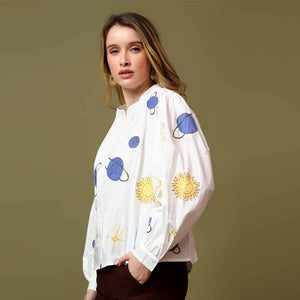 Saint Womens White Applique Cotton Shirt
