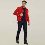 Saint Nico Red Leather Men's Jacket With Collars