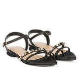 Annie Stone Embellished Black Nylon Fabric Sandals