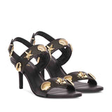 Saint Ravena Seashell & Star Embellished Black Leather Stilettos