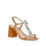 Saint Lucia Blue Stone Embellished Cuoio Leather Block Heels