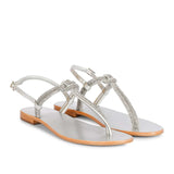Saint Elsie Crystal Cord Silver Leather Flat Sandals