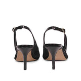 Saint Katy Black Leather & Premium Net Slingback Pumps