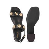 Saint Assisi Gold Seashell & Star Studs Leather Block Heels