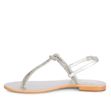 Saint Elsie Crystal Cord Silver Leather Flat Sandals