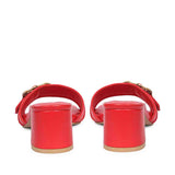 Saint Flavia Gold Square Buckle Leather Goji Berry Block Heels