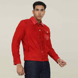 Saint Nico Red Leather Men's Jacket With Collars