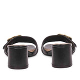 Saint Flavia Gold Square Buckle Leather Block Heels