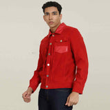 Saint Nico Red Leather Men's Jacket With Collars